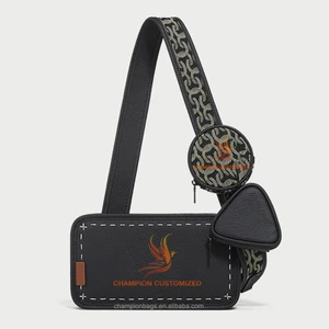 Custom Logo Pebble Leather 3 in 1 Men Crossbody Chest Messenger Bag Square Shoulder Pack With Pouch