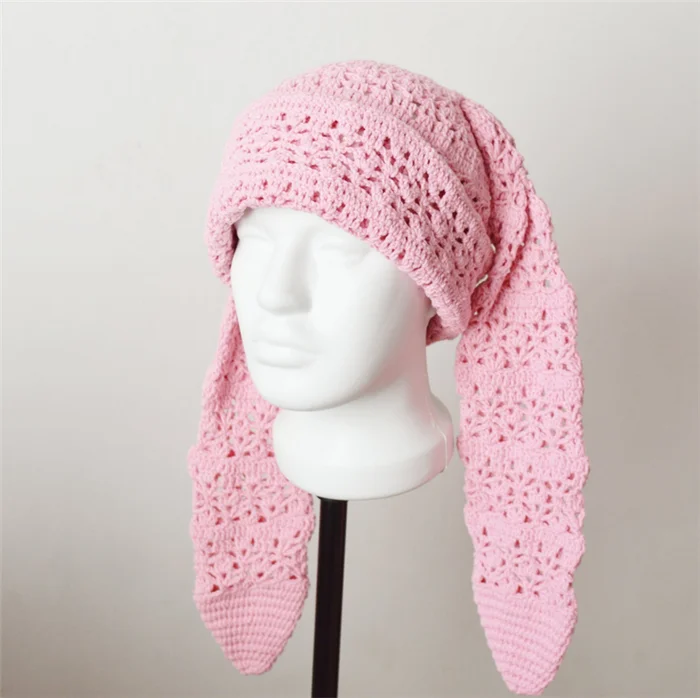 Bunny balaclava ski mask aesthetic pink women Custom cute beanie hat with  ears