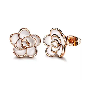 CAOSHI Women Fashion Black and White Rose Gold Camellia Vintage Flower Earring Stud Earrings