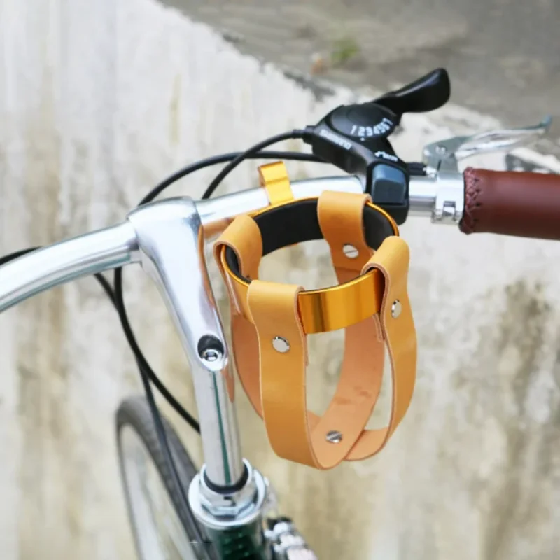 Vintage Leather Bike Cup Holder - Adjustable Drink Holder For Bicycles, Wheelchairs & Scooters