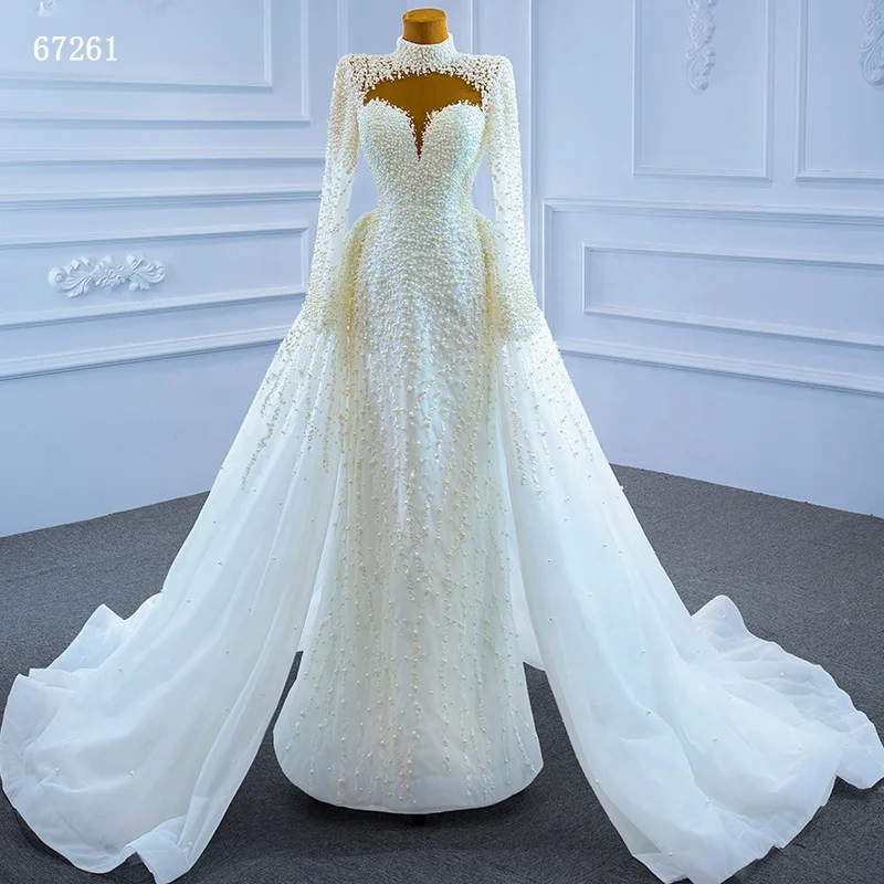 Jancember RSM67261 Luxury White High Neck Long Sleeve Mermaid Wedding Dress Jancember RSM67261 Luxury White High Neck Long Sleeve Mermaid Wedding Dress
