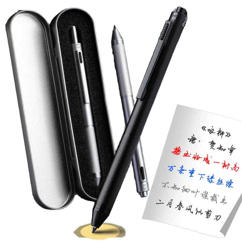 4 Core in 1 Multifunctional Ballpoint Pen Metal Multicolor Pen 4 Color Black Blue Red Ball Pen Plus Mechanical Pencil