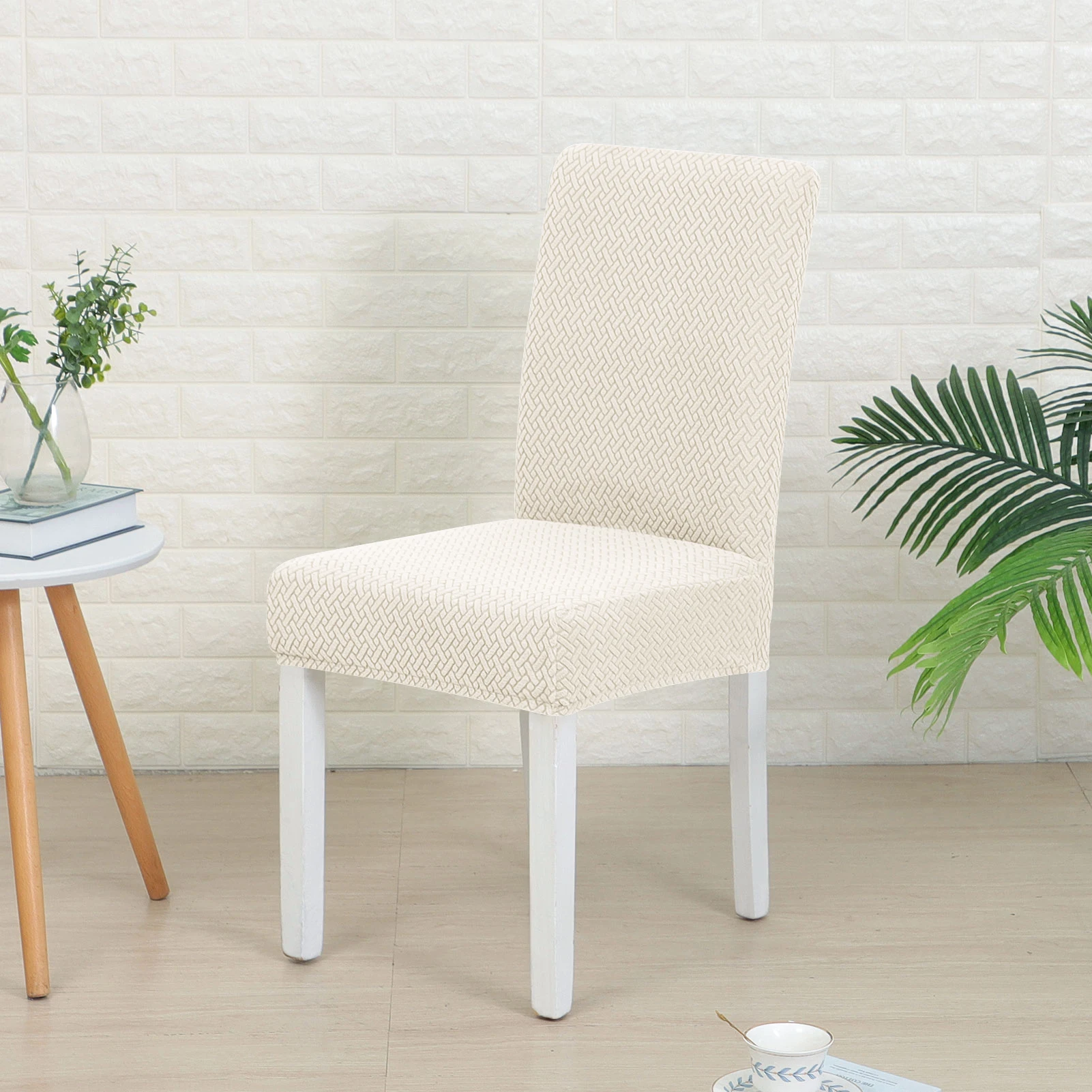 Fundas Elásticas Para Asientos De Silla - Pack 4 Unidades, Beige, Lavables, Para Oficina, Comedor, Eventos