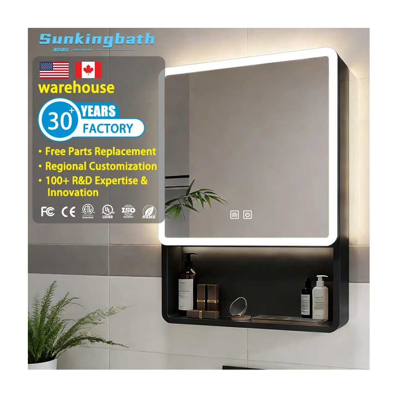 Modern Small-Sized Bathroom Smart Mirror Antifog Touch Screen Wall Cabinet Mirror Bathroom Cabinet with Led Mirror for Home