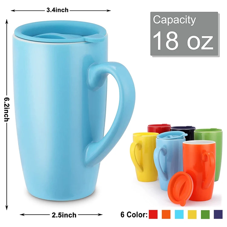  Vivimee 6 Pack Ceramic Coffee Mug Set with Lids, 18 Ounce Large  Tall Colored Coffee Mugs with Lid, Coffee Mug Set for Your Coffee & Tea,  Porcelain Tea Cups for Coffee