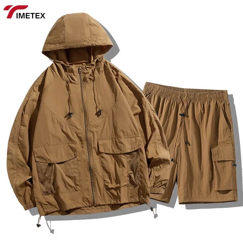 TIMETEX Custom Best Quality Nylon Hooded Windbreaker Set for Unisex Sun-Protected Plus Size Tracksuits Comfortable