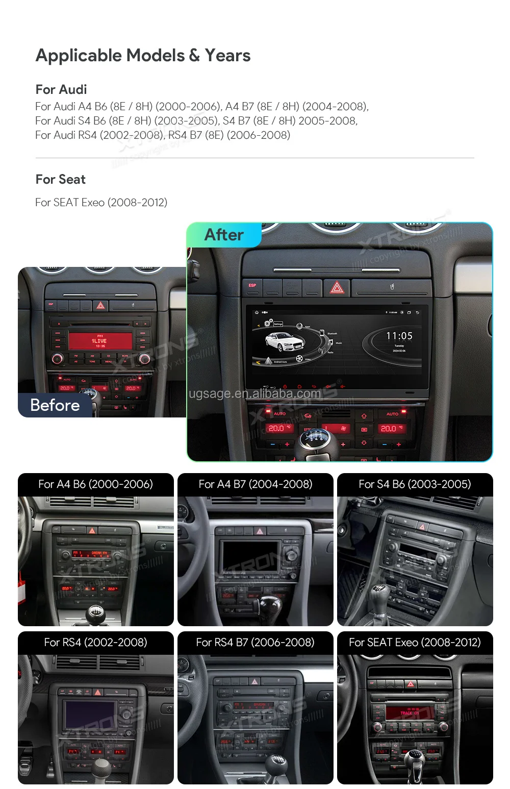 Xtrons For Audi A4 S4 Rs4 Seat Exeo Android Car Radio 8.8" Android 13