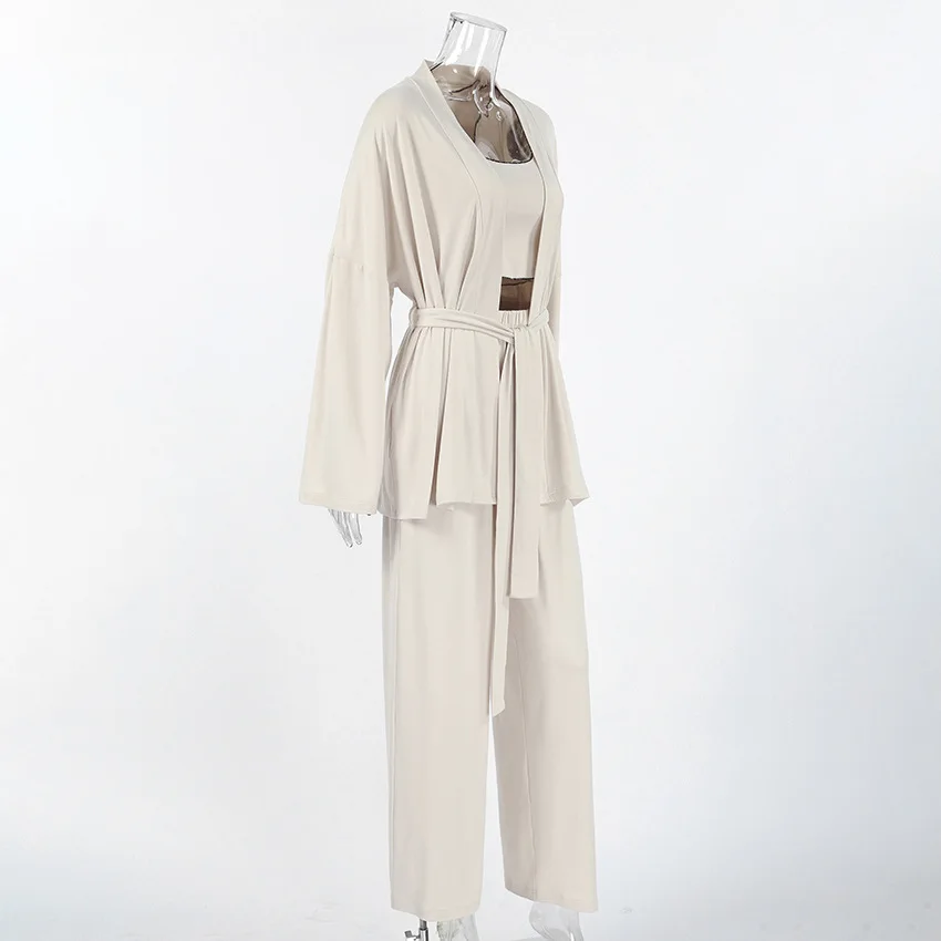 Women's Pajama Set Long Sleeve Cardigan Camisole Pants Breathable Seamless Thermal Autumn Winter Lounge Wear 2026 — detail