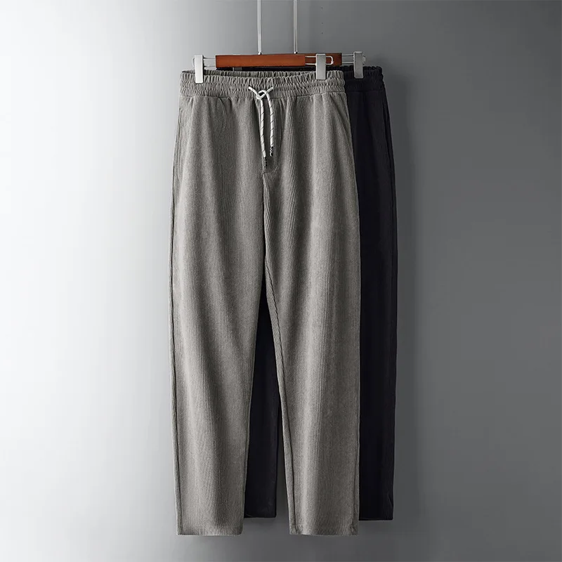 Spring Solid Color Thin Corduroy Casual Straight Sweeping Pants Cotton Slim Fit Corduroy Pants for Men