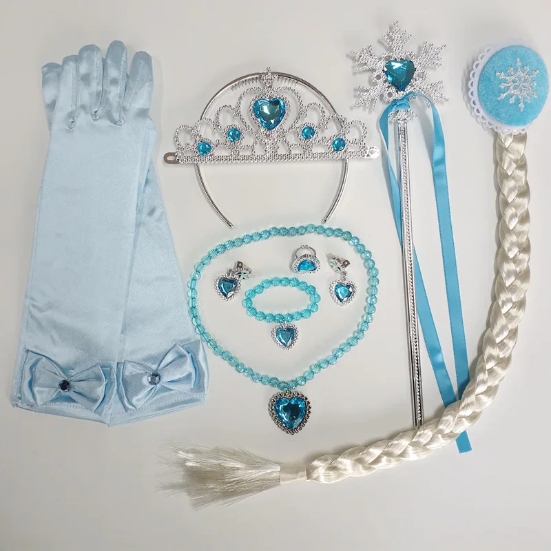 Birthday Princess Elsa Dress-Up Set for Kids with Crown, Wand, Gloves and Jewelry