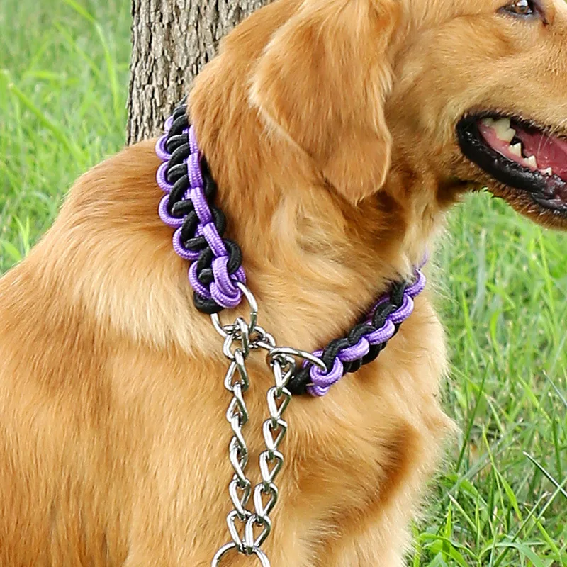 Woven Dog Collars Leashes Outdoor Thick Nylon Braided Climbing Luxury