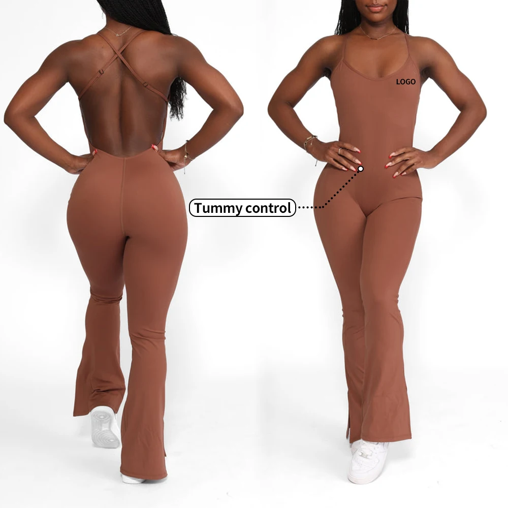 Custom Women Plus Size Sportswear Backless Romper Butt Lifting Flared