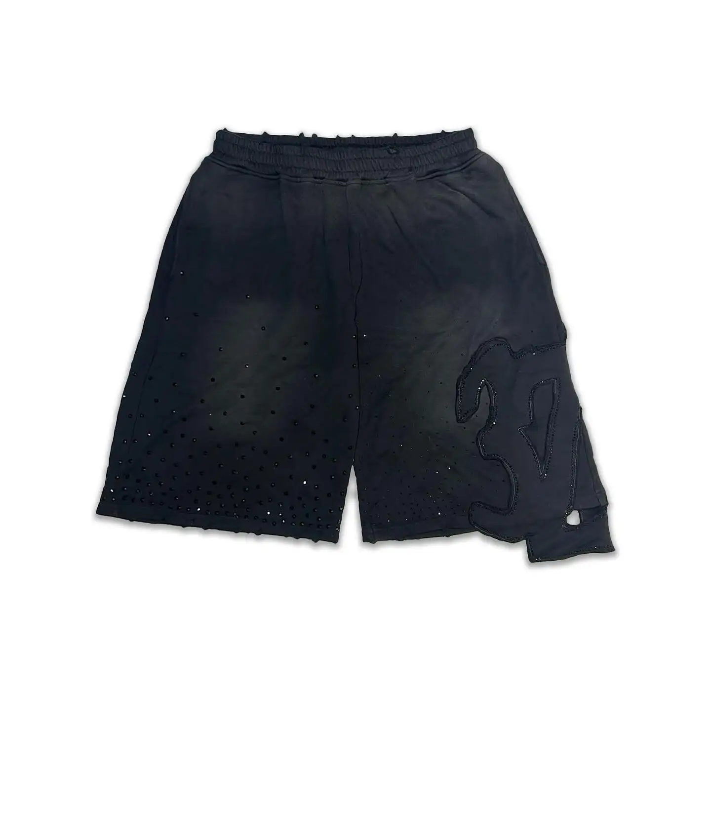 Custom Jogger Sweat Shorts De Hombre Cotton Baggy Sun Faded Blank Rhinestone Embroidery Distressed Vintage Acid Wash Shorts Men gallery 9