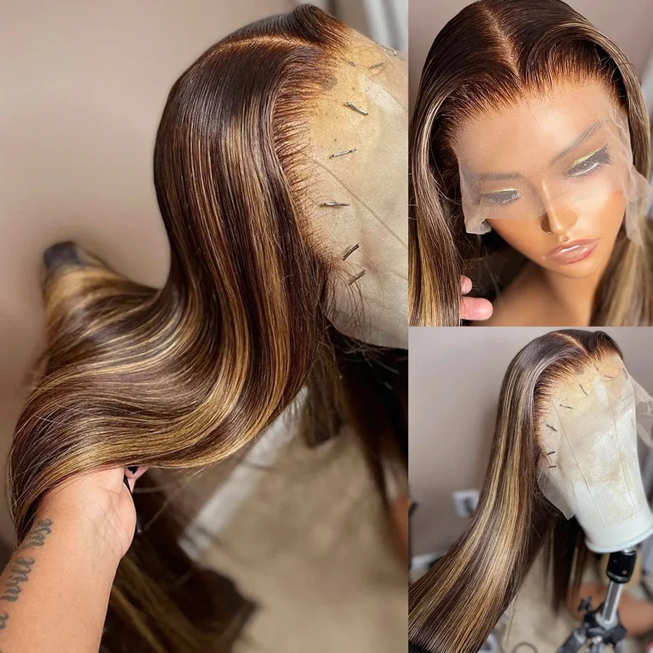 Parrucche frontali in pizzo con capelli umani HD Glueless, parrucche frontali in pizzo brasiliano biondo miele, donne colorate_voghion.com
