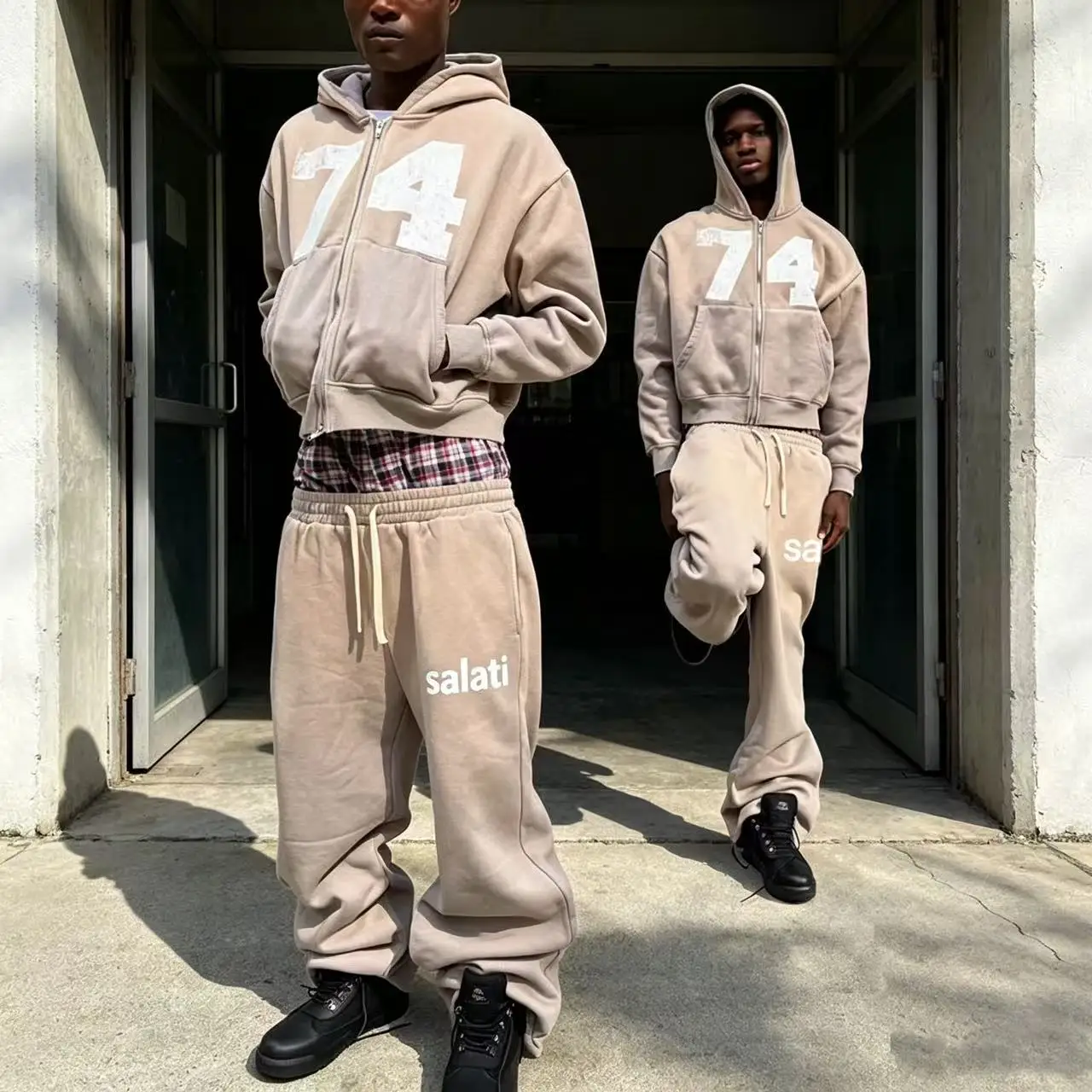 Custom Faded Green Archive Print Men Casual Loose Fit Sweat Co Ord Heavyweight Fleece Quick Dry Drawstring Wide Leg Streetwear gallery 8