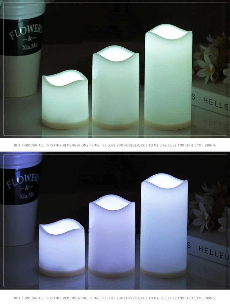 K&b Set Of 3 Color Changing Wax Flameless & Led Candles Lights With