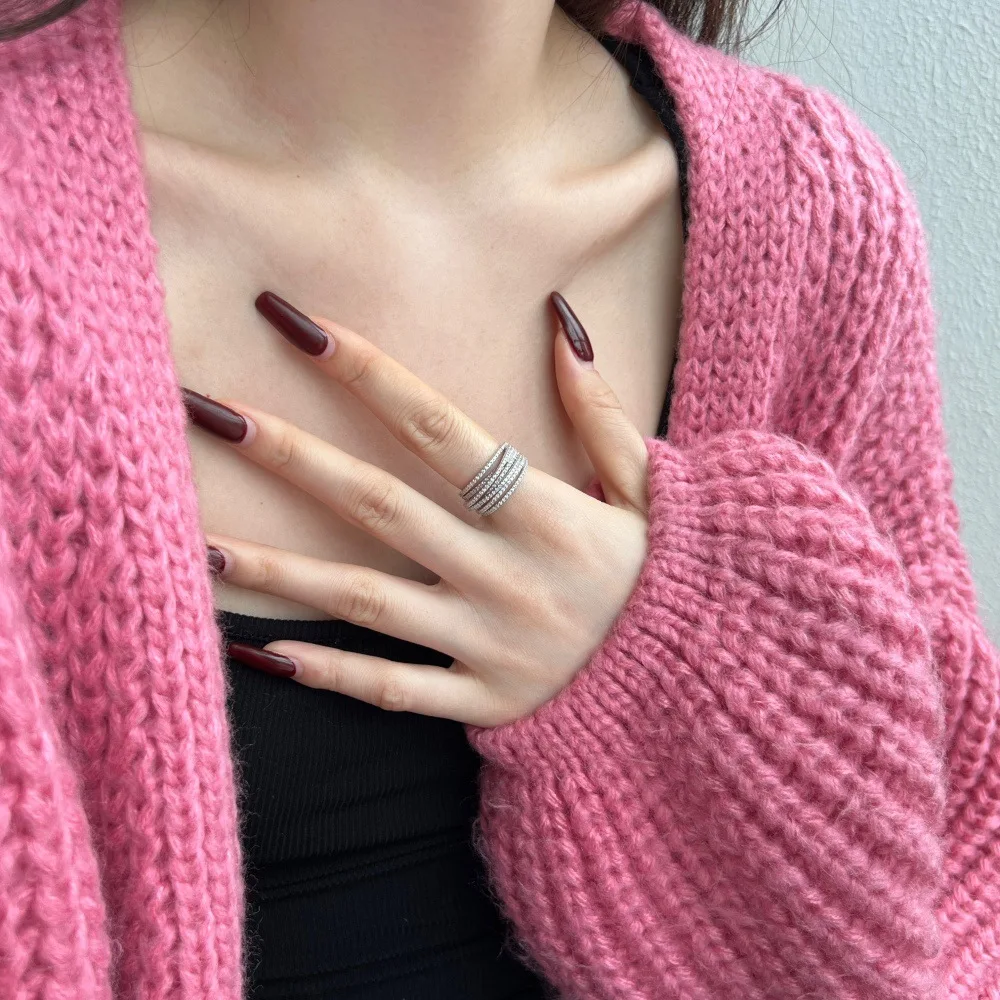 S925 Sterling Silver Niche Ins Fashion Light Luxury Rattan Wrap Women's Snake-Shaped Ring Lab Diamond Silver Fine Ring