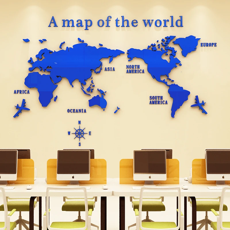 Large Size Living Room Acrylic Stickers Removable Home Decoration World Map  3d Wall Stickers