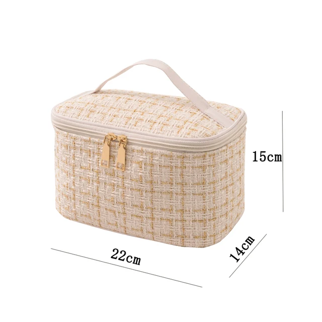 Hot sale Wool Makeup Bag Large Capacity Striped Travel Makeup Bag Women's portable toiletries storage bag
