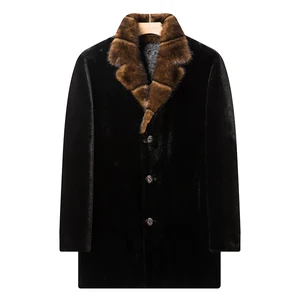Fashion Men Autumn Winter Collection Luxury Outwear Large Fur Collar Faux Fur Coats Black for Man