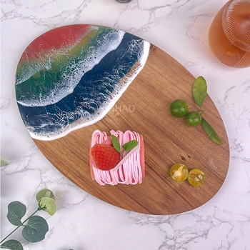 2024 New Arrival Wood Resin Cutting Board Serving Board Sea Wave Epoxy Resin Cheese Board