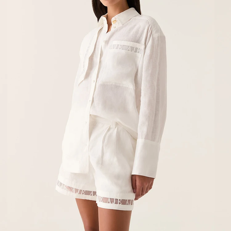 New Design Spring 100% Cotton and Linen Lapel Shirt Long Sleeve Girls Hemp Shirt Casual Clothing Linen