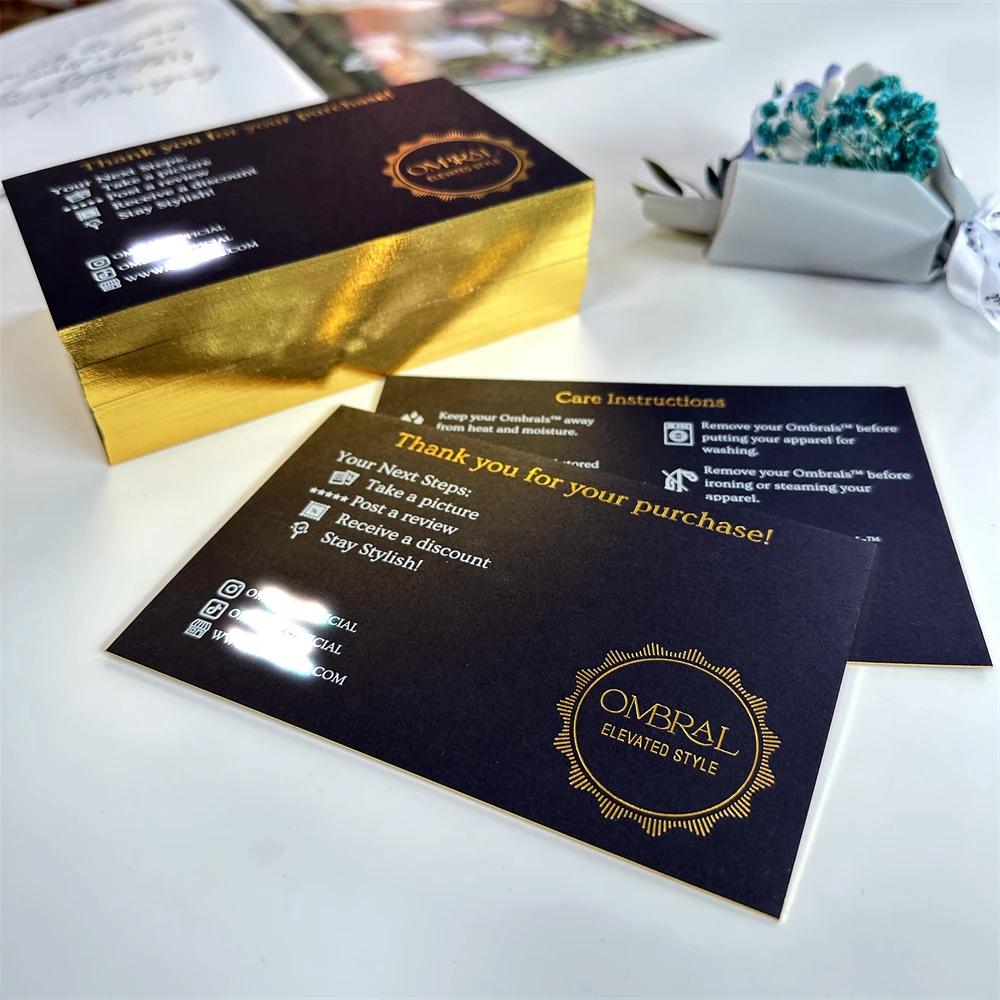 Black Custom Luxury Printed Gold Foil Embossed Thank You Paper Business ...