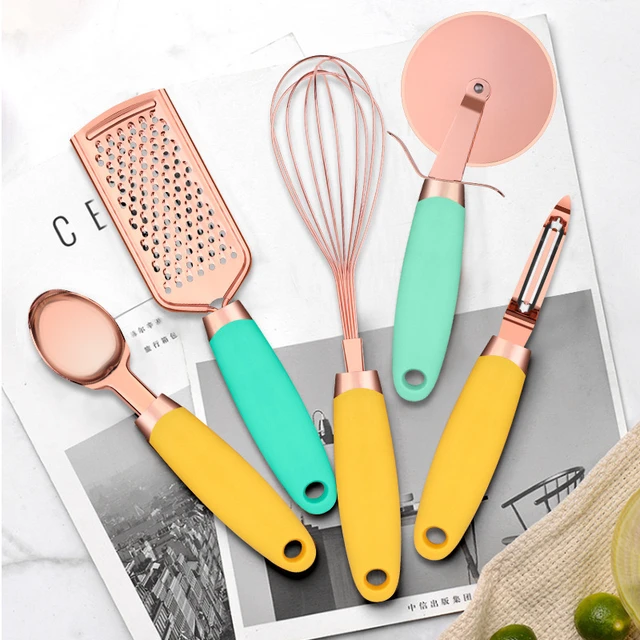 Hot Sale Kitchen Accessories Tool 7 Piece Set Kitchen Gadget Set Copper Coated Rose Gold Stainless Steel Utensils