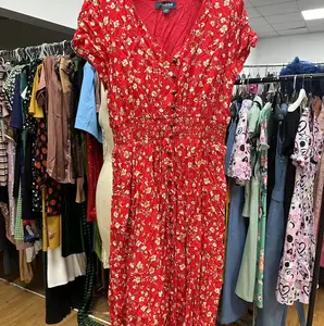 Promotion Trendy Floral V-neck Short Sleeve Women's Knee-Length Loose Summer Casual Dress Wholesale