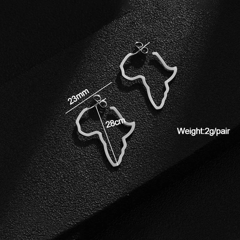 Orecchini Pendenti Donna In Acciaio Inox Placcato Oro – Design A Pugno Nero Con Mappa Dell'Africa – Dimensioni 4,7 Cm – Regalo In Confezione