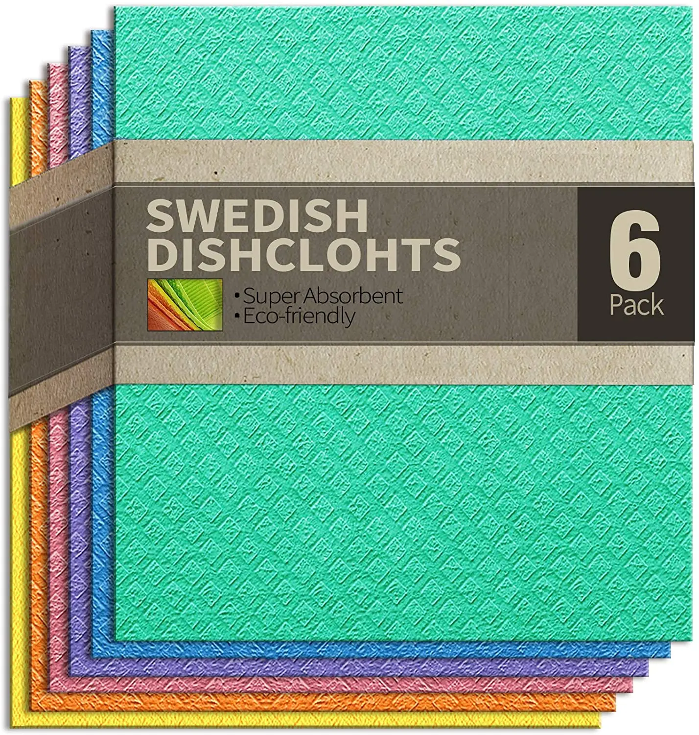 6Pack Swedish Dishcloths+1 Dish Scrubber]Natural Reusable Kitchen