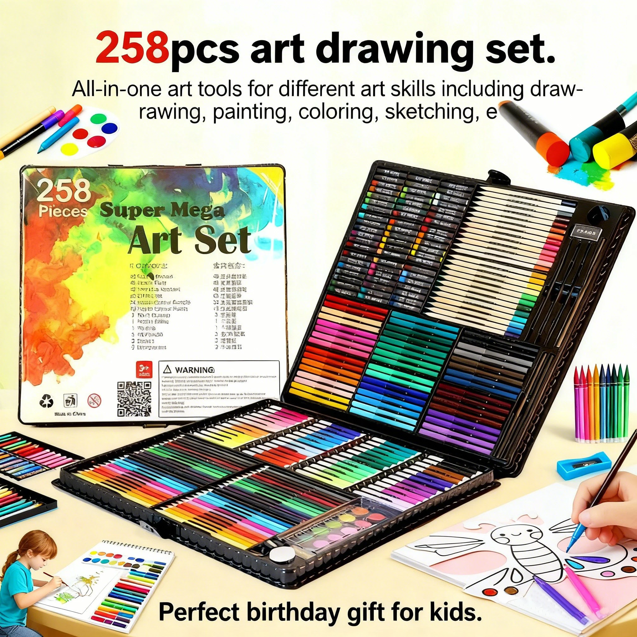 258 Piece Portable Art Drawing Set for Kids - Drawings 4 Portable