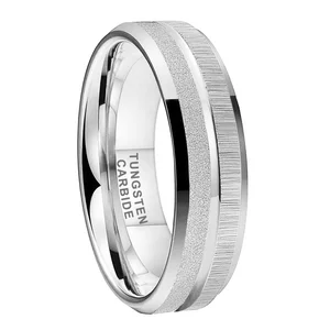 Coolstyle Jewelry 6mm Sandblasted White Tungsten Ring Women Men Trendy Engagement Wedding Band Beveled Edges Comfort Fit