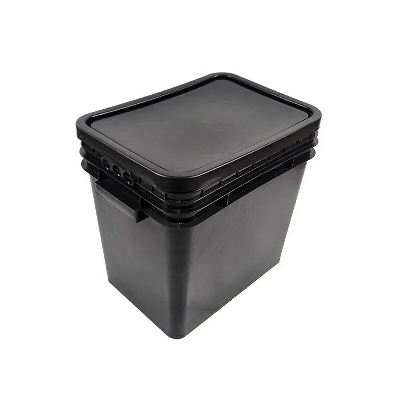 Usable 25L Square Plastic Bucket With Lids Black