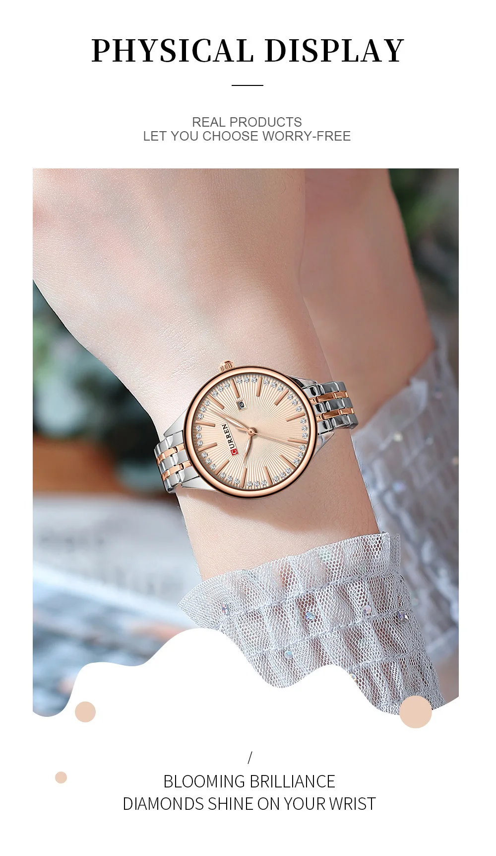 CURREN 9099 Japan Quartz Diamond Watch Fashion Date Calendar Casual Daily Waterproof Stainless Steel Strap Business Lady Watches