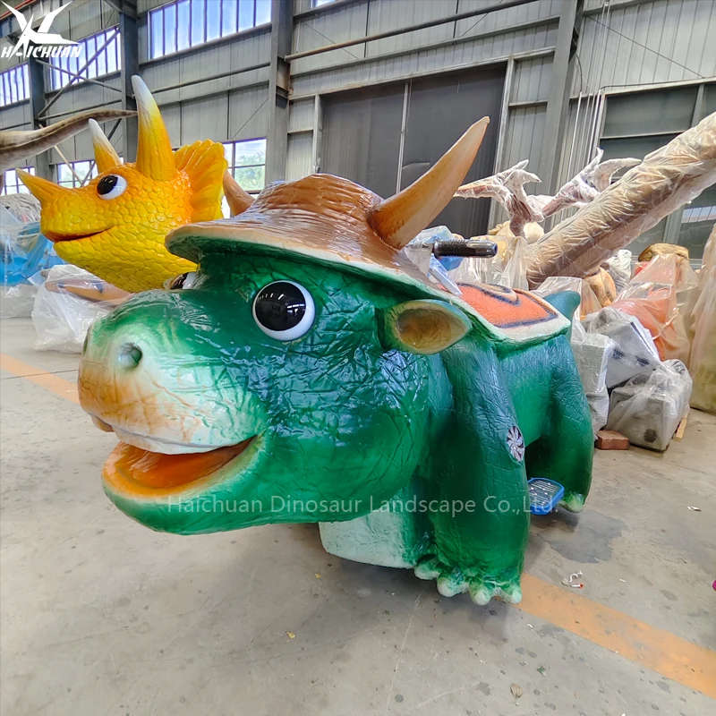 Dino Scooter Baby Coin Operated Electric Animatronic Walking Cartoon Dinosaur Ride Car Cute Hat for Metal Sports Park Airport