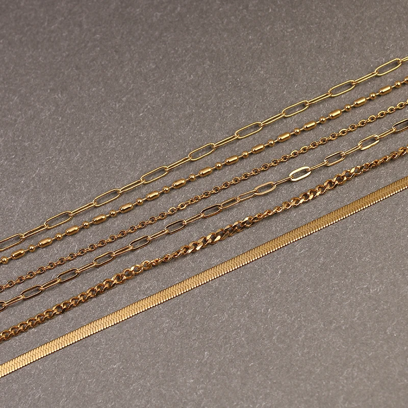 Wholesale 18K Gold Plated Minimalist Jewelry Chain Necklace Custom Gold Carat Paper Clip Chain Cross Snake Flat Classic
