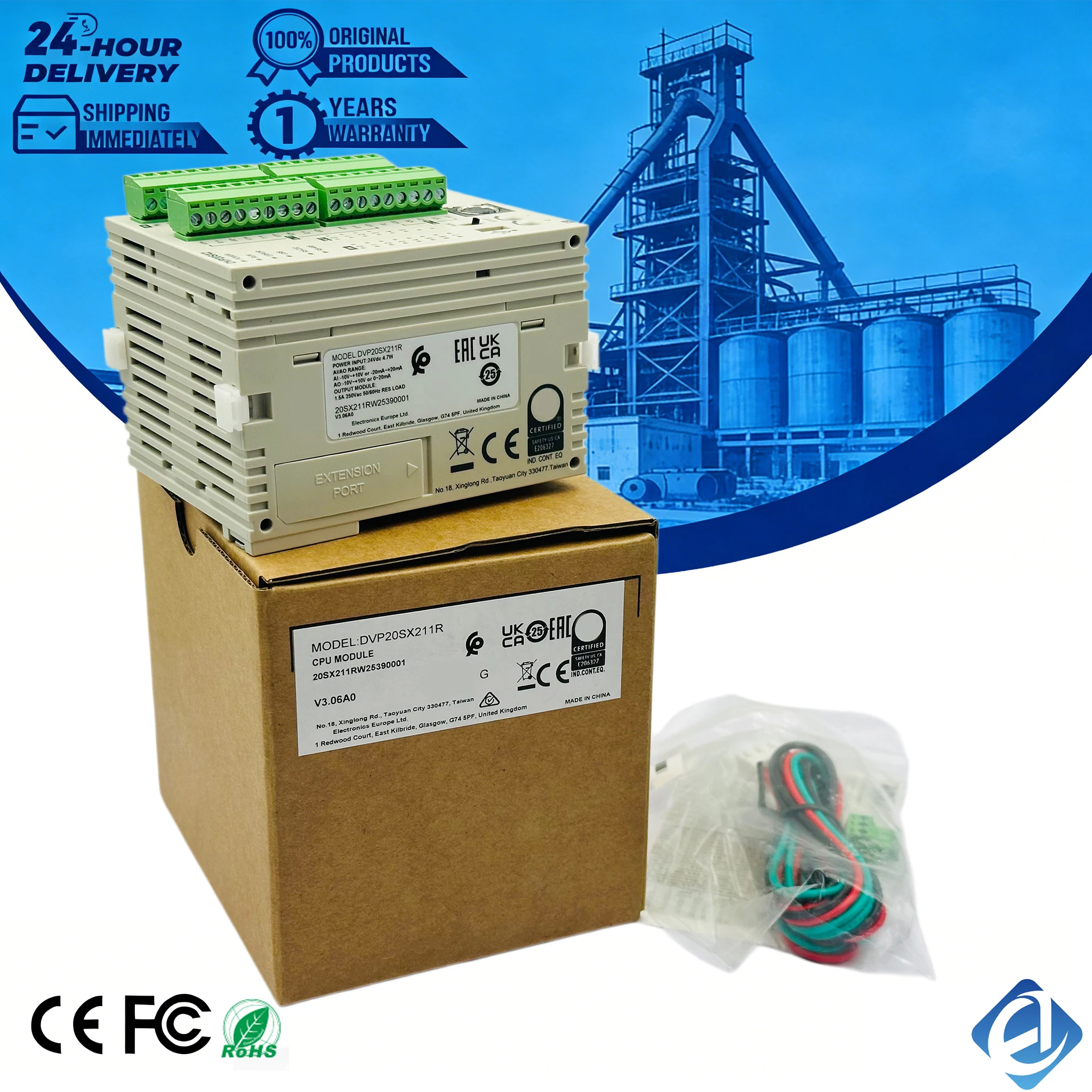 New Original DVP20SX211R EPR Compliant CE Certified PLC Module with CPU 1 I/O 110V for Industrial Automation Stock in Warehouse