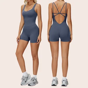 Custom logo Wholesale Pleated Peach Butt No Embarrassment Line Yoga Jumpsuit Short Sports Fitness Jumpsuit Women One-piece