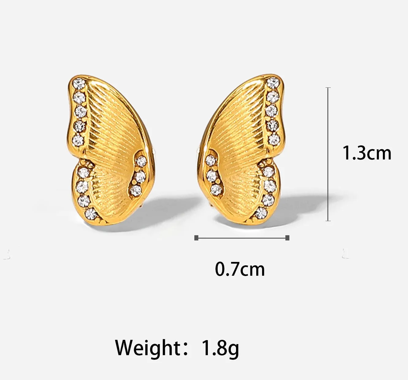 18k Gold Stainless Steel Butterfly Wings With Zircon Earrings For Women ...