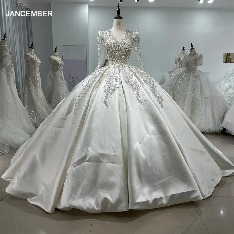 V-Neck Long Sleeves Princess Wedding Dress Women Lace With Tail Pretty Bride Dresses Xs068 V-Neck Long Sleeves Princess Wedding Dress Women Lace With Tail Pretty Bride Dresses Xs068