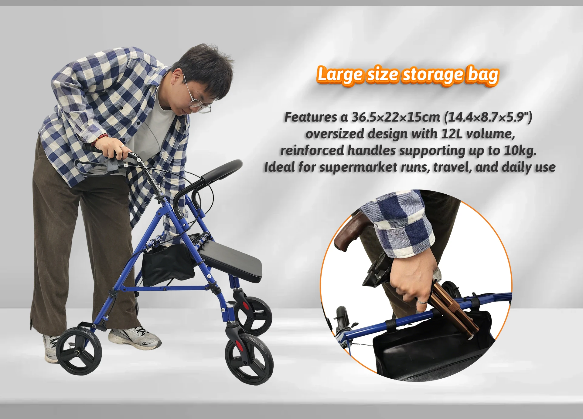 product foldable steel big 4 wheel rollator walker for elderly walker adults walking aids rollator walker-8