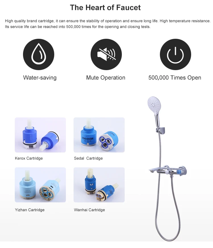 Juego de mezclador de ducha fría y caliente para baño de pared cromado