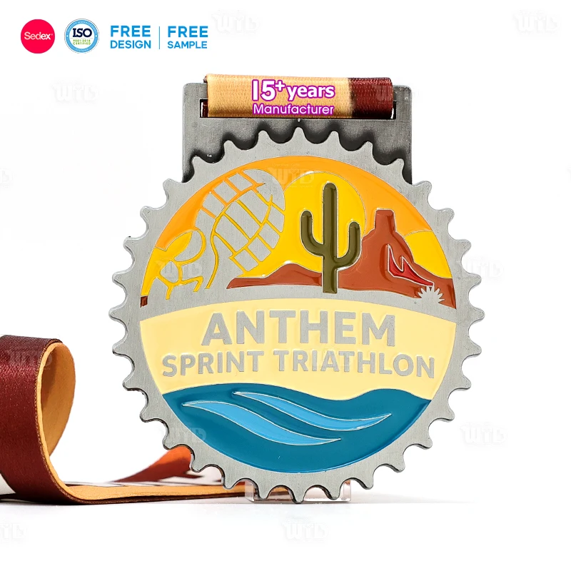 Bespoke Custom Metal Sprint Triathlon Finisher Medal Unique Design for Ironman Winners UV Printing Technique Highly Sought-After