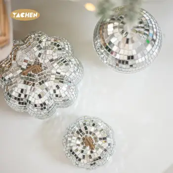 Yachen Artificial Glitter Mirror Pumpkin Disco Ball Hanging Ornament Harvest Pumpkin Decoration for Thanksgiving Decorating