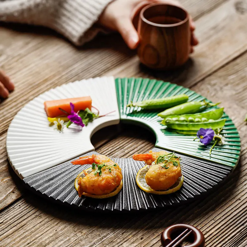 Japanese Style Ceramic Porcelain Sushi Plate Set - 6 Piece