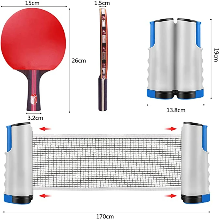 
 customized 4racket 8 Balls Table Tennis set with Plastic retractable table tennis net Cheap oem table tennis racket set  