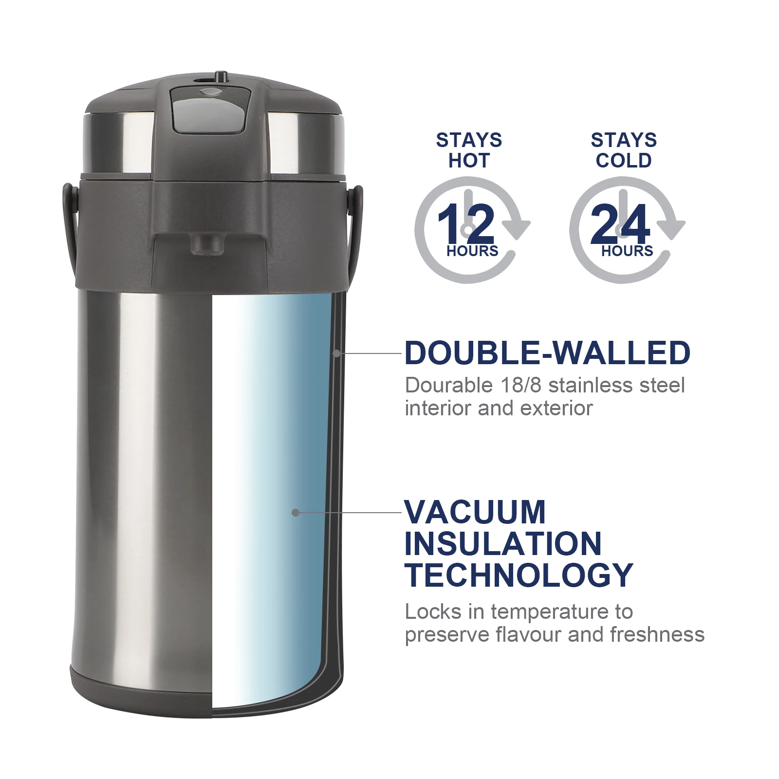 Okadi 68oz Large Coffee Thermos for Outdoors - Double Wall 304 Stainless Steel Vacuum Insulated Flask with 2 Cups (Coffee)