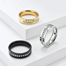 In Stock Hot Selling 6mm Luxury Engagement Gift Zircon Stone Stainless Steel Rings Jewelry for Men Women Wedding Rings