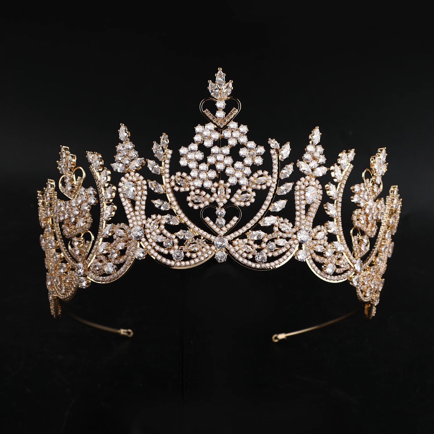 High-end Luxury Cubic Zircon Wedding Crowns Gold CZ Tiara  display picture 2